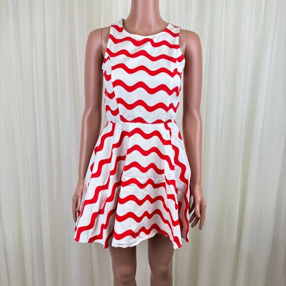 Women's Signature8 Fit & Flare Orange & White Wavy Stripe Skater Dress Sz Small - Picture 10 of 11